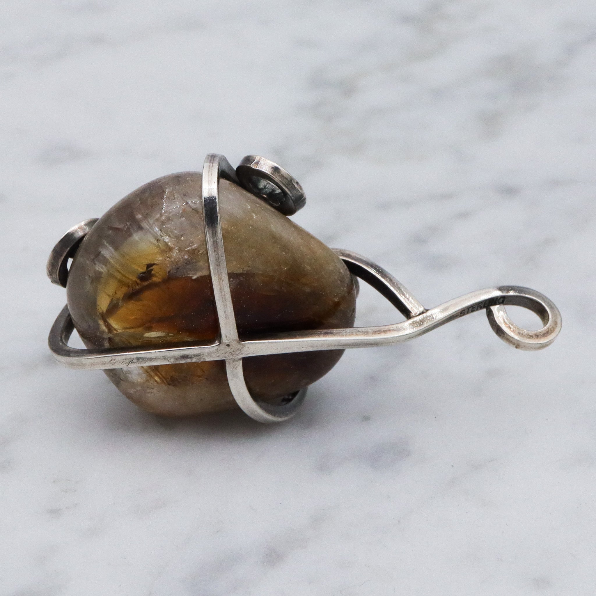 Vintage handmade sterling silver wrapped quartz pendant